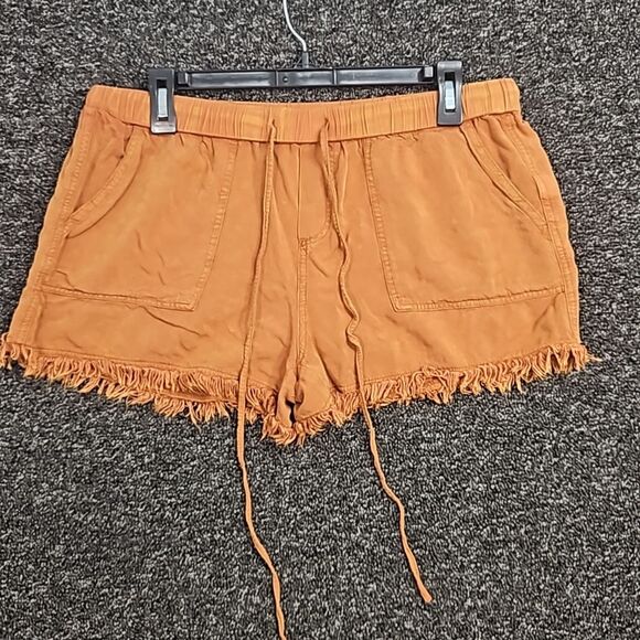 EE:Some Womens Large Shorts Copper Pockets Boho Hippie Drawstring Fringed - Picture 2 of 8